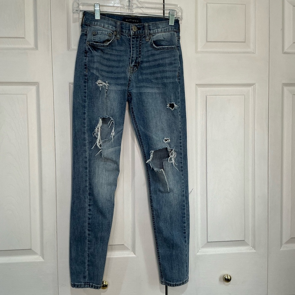 🩷 Aeropostale Aero Cheeky Legging Blue Distressed Denim Jeans - 0/25 (01300)